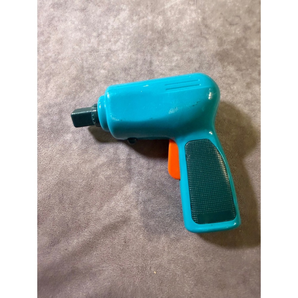 Vintage Style Toy Power Drill Teal Blue Orange Pretend Play Tool BatteryOperated